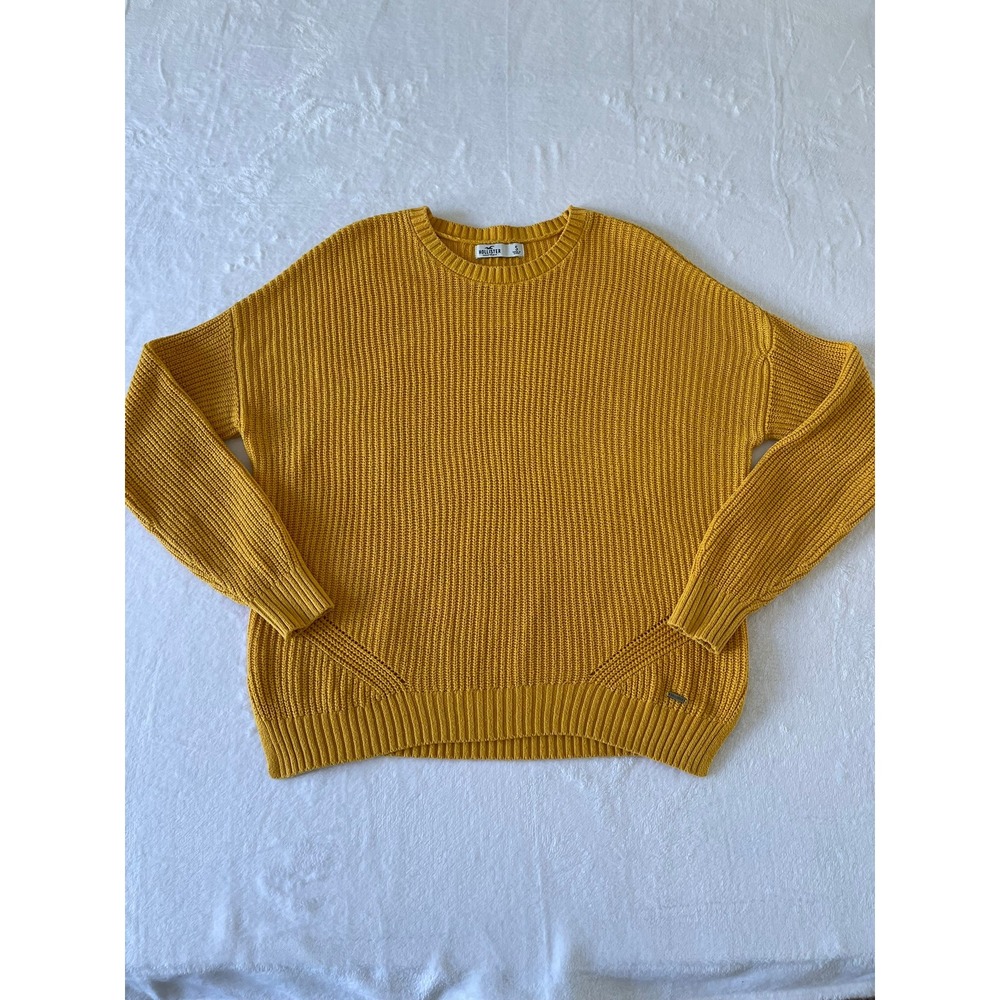 Hollister Womens Small Mustard Yellow Chunky Knit Shaker Crewneck Sweater